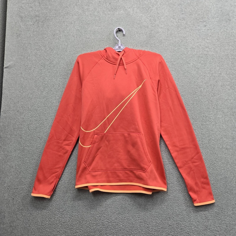 Nike Women Hoodie M Red Fleece Big Swoosh Dri-Fit Activewear Logo Pullover